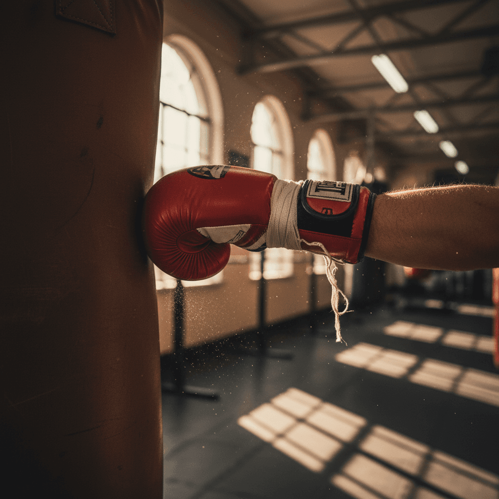Boxer wrapping hands before training